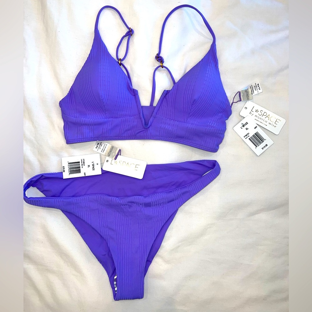L*space Siren Rib Bikini Top & Camacho Bikini Bottom $90 NWT purple